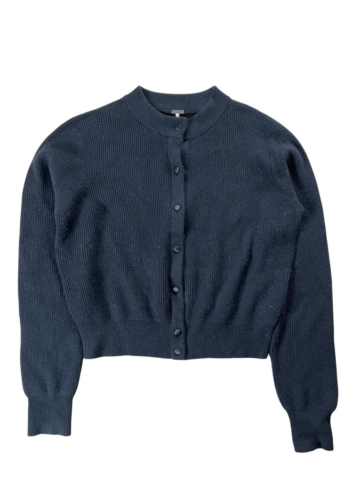Free People Cardigan Womens L Black Mock Neck Button Lightweight Cashmere